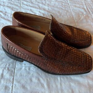 Men's Mercanti Forentini Brown Leather Shoes 10 10M Slip on Woven Made Italy